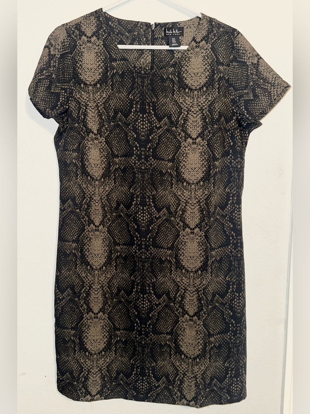 LK Bennett Black and Tan Snake-Print Short-Sleeve Shift Dress